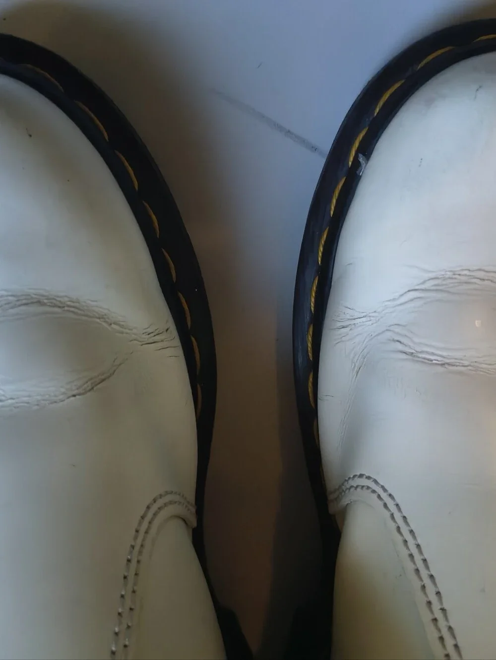 Dr. Martens White Chelsea Boots with Black Elastic and Yellow Stitching